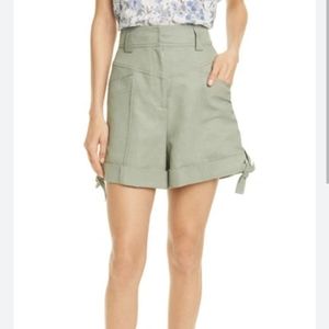Rebecca Taylor High-waist Twill Shorts In Green linen blend